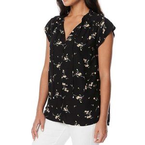 NWT Buffalo David Bitton Women's FLutter Sleeve Blouse Black Sz L $40 1HL322